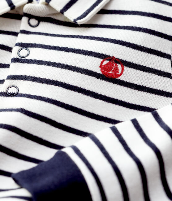 Babies' Cotton Polo Shirt MARSHMALLOW white/SMOKING blue