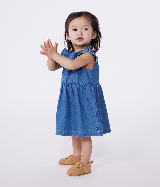 Babies' sleeveless lightweight denim dress blue