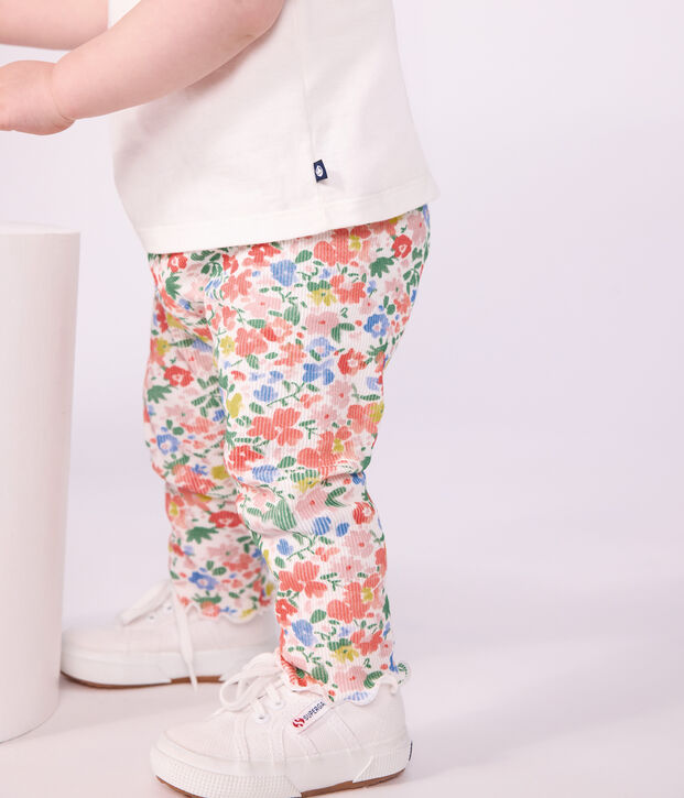 Babies' floral print cotton leggings white/multicolor