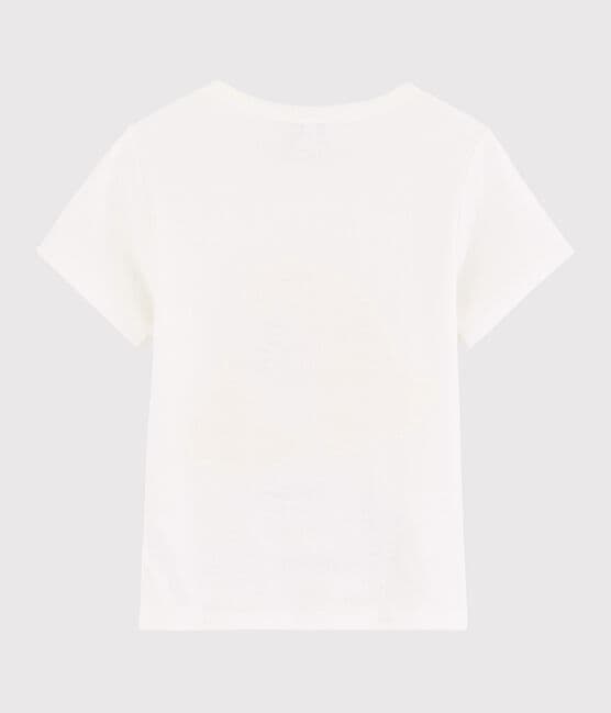 Girls' Short-Sleeved Cotton T-Shirt MARSHMALLOW white/MYKONOS blue