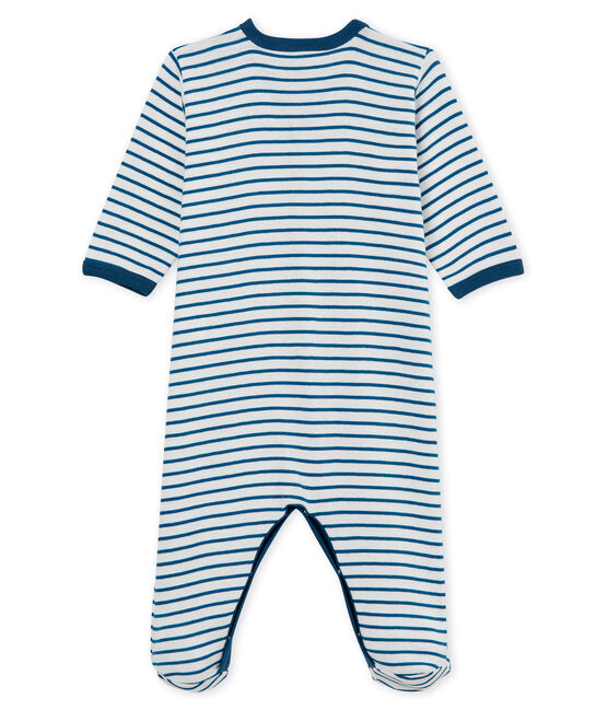 Baby Boys' Cotton Sleepsuit MARSHMALLOW white/CONTES blue