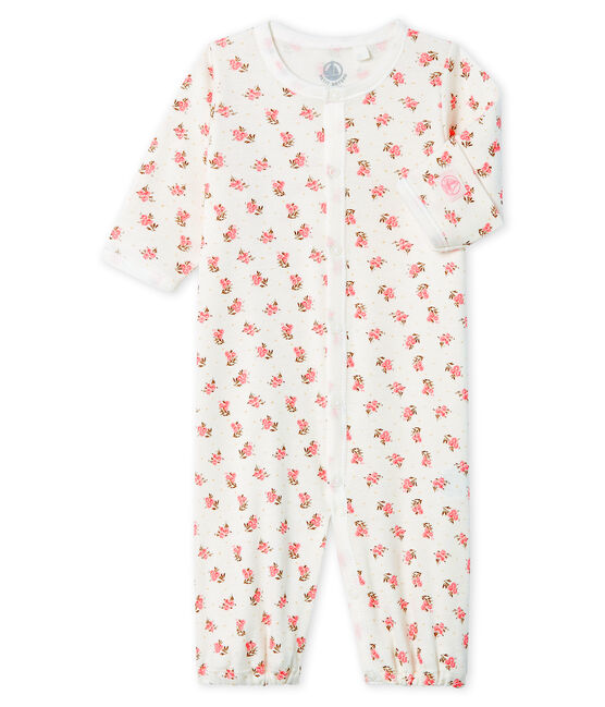 Babies' Ribbed Jumpsuit/Sleeping Bag MARSHMALLOW white/GRETEL pink/MULTICO