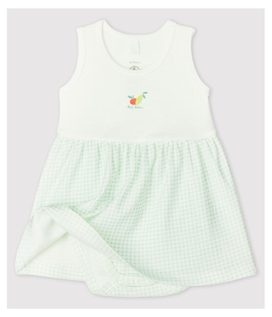Baby Girls' Gingham Organic Cotton Bodysuit Dress MARSHMALLOW white/HAITI blue