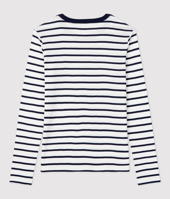 Women's Iconic Cotton Round Neck T-Shirt MARSHMALLOW white/SMOKING blue