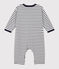 Babies' Thick Jersey Stripy Breton Jumpsuit MARSHMALLOW white/SMOKING blue