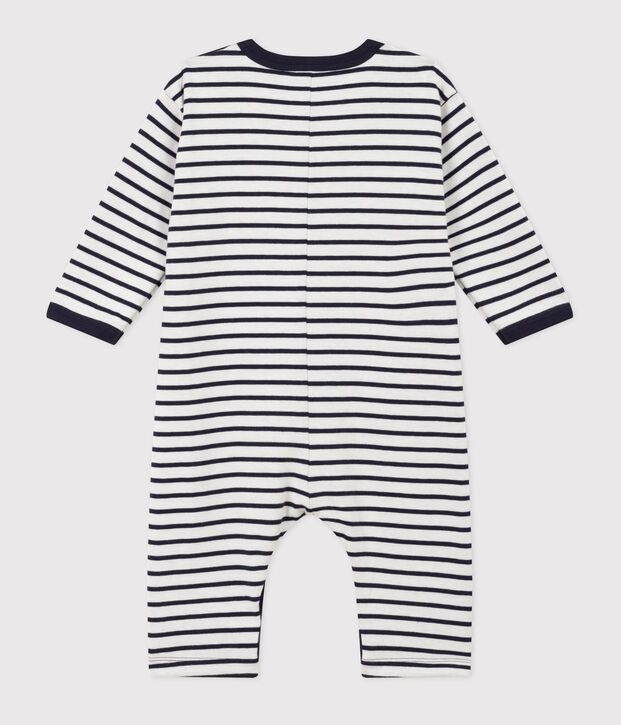 Babies' Thick Jersey Stripy Breton Jumpsuit white/blue