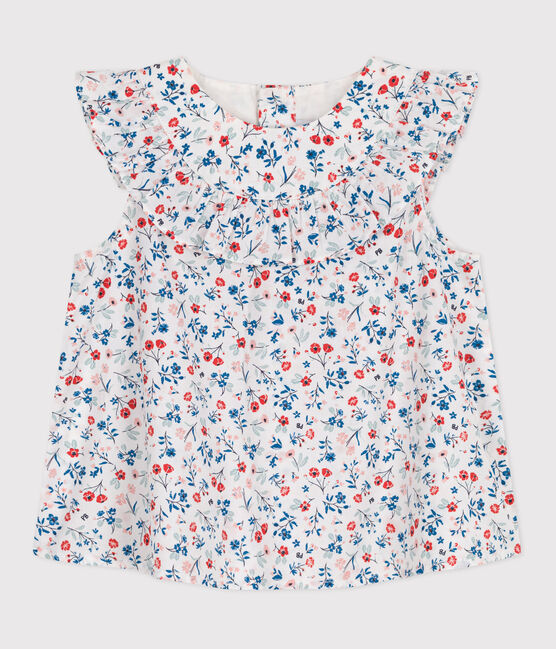 Babies' sleeveless floral print cotton blouse MARSHMALLOW white/MULTICO white