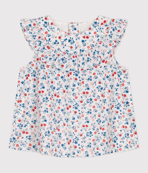Babies' sleeveless floral print cotton blouse white/multicolor