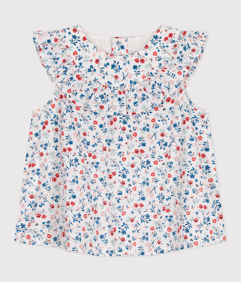Babies' sleeveless floral print cotton blouse white/multicolor