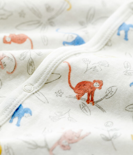 Babies' Monkey Themed Organic Cotton Sleepsuit MARSHMALLOW white/MULTICO white