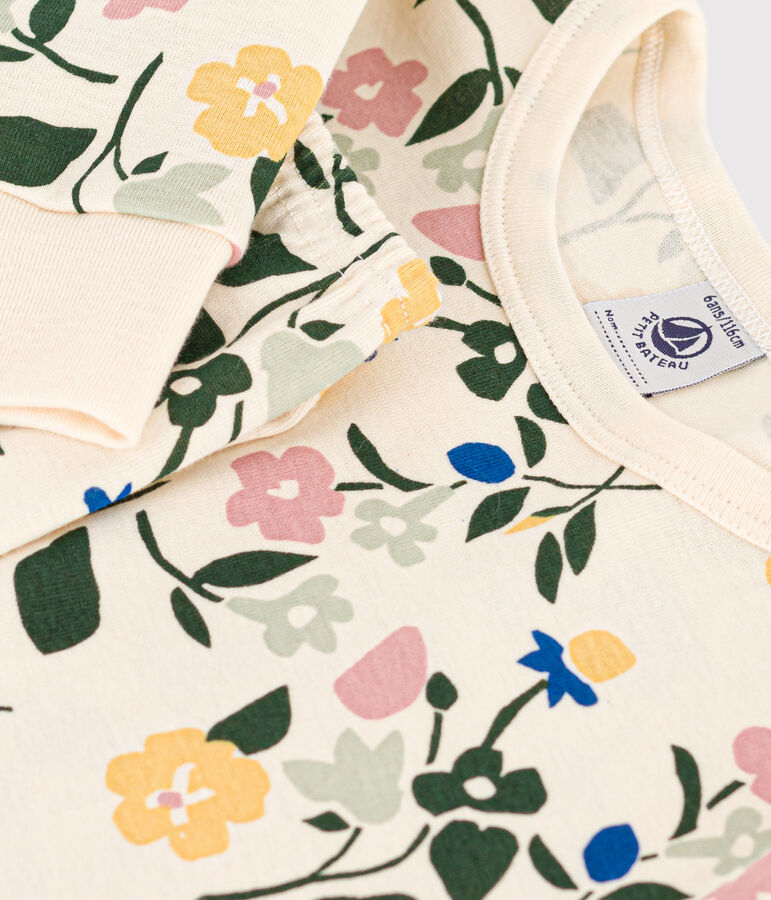 Children's Floral Print Cotton Pyjamas Ecru/multicolor