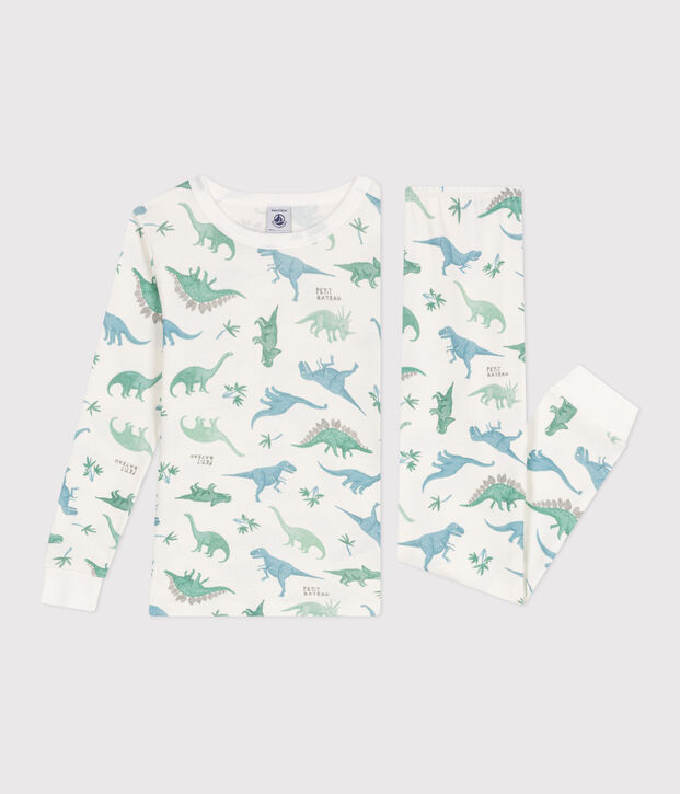 Very fitted children's pajamas in printed cotton white/multicolor