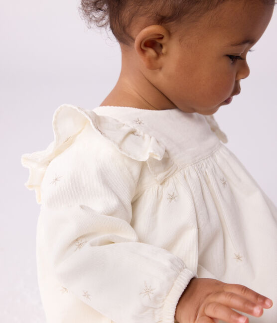 Babies' long-sleeved embroidered corduroy dress MILK Ecru/ARGENT