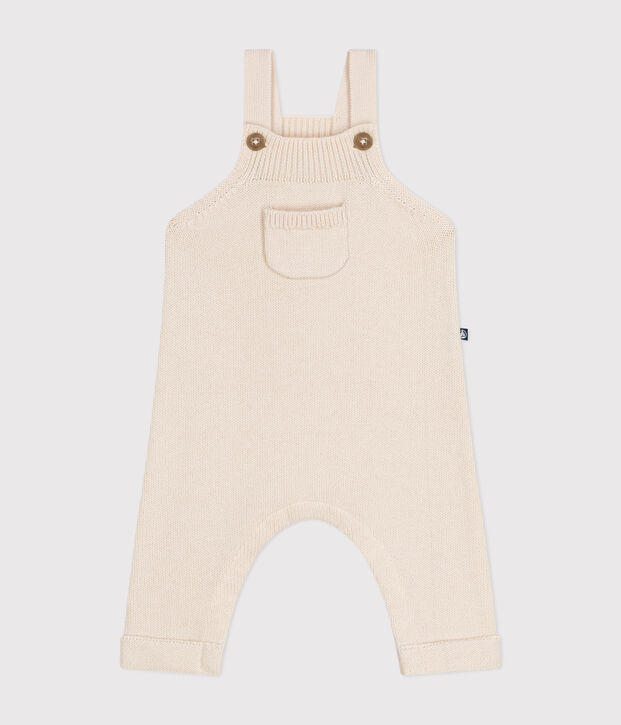 Babies' dungarees knitted in wool and cotton Ecru