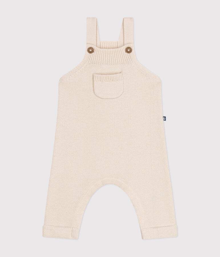 Babies' dungarees knitted in wool and cotton Ecru