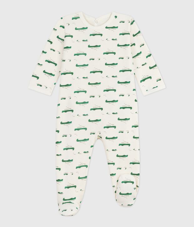 Babies' brushed fleece crocodile-print pyjama suit with a back opening Ecru/multicolor