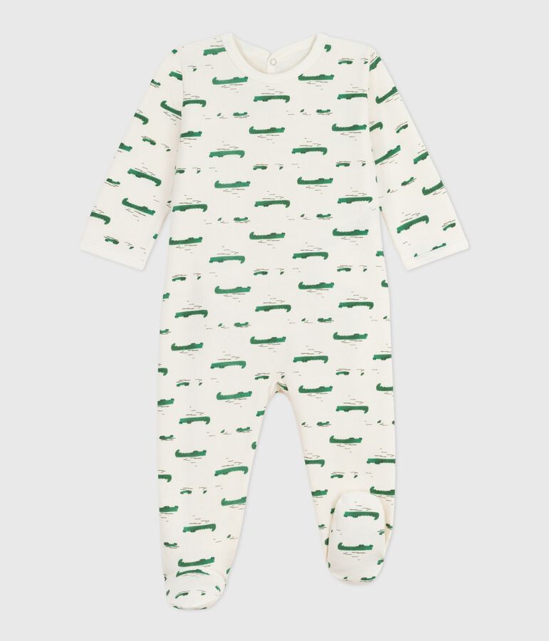 Babies' brushed fleece crocodile-print pyjama suit with a back opening Ecru/multicolor