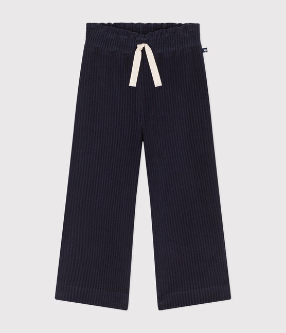 Girls' wide-leg fine velour trousers SMOKING blue