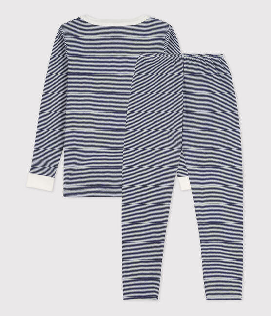 Children's Unisex Pinstriped Snugfit Cotton Pyjamas MEDIEVAL blue/MARSHMALLOW white