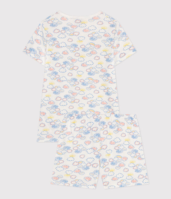 Children's Short Cotton Rainbow Print Pyjamas MARSHMALLOW white/MULTICO white