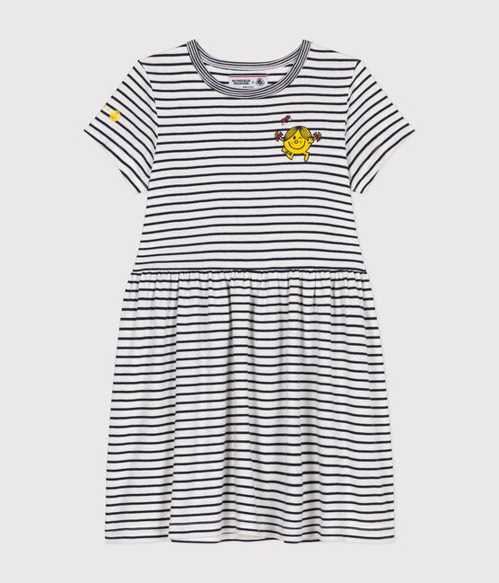 Girls' cotton Mr. Men and Little Miss dress MARSHMALLOW white/SMOKING blue