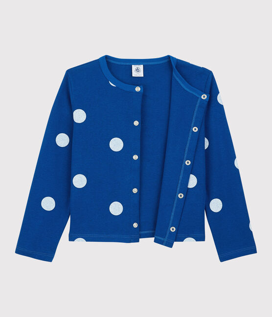 Girls' Cotton and Linen Cardigan SURF blue/MARSHMALLOW white