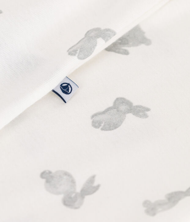 Babies' footless rabbit print cotton pyjama suit white/grey