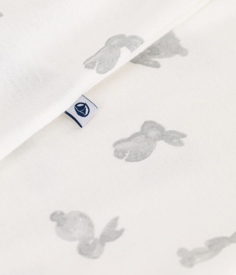 Babies' footless rabbit print cotton pyjama suit white/grey