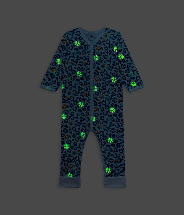 Babies' Panther Patterned Glow-In-The-Dark Cotton Sleepsuit with Detachable Feet white/multicolor