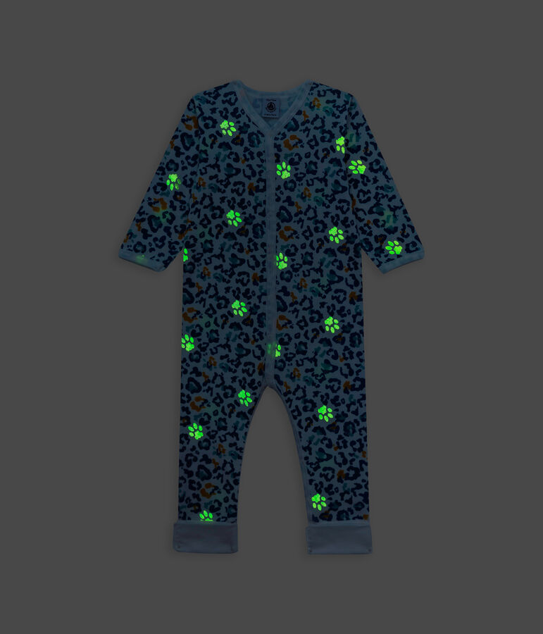 Babies' Panther Patterned Glow-In-The-Dark Cotton Sleepsuit with Detachable Feet white/multicolor