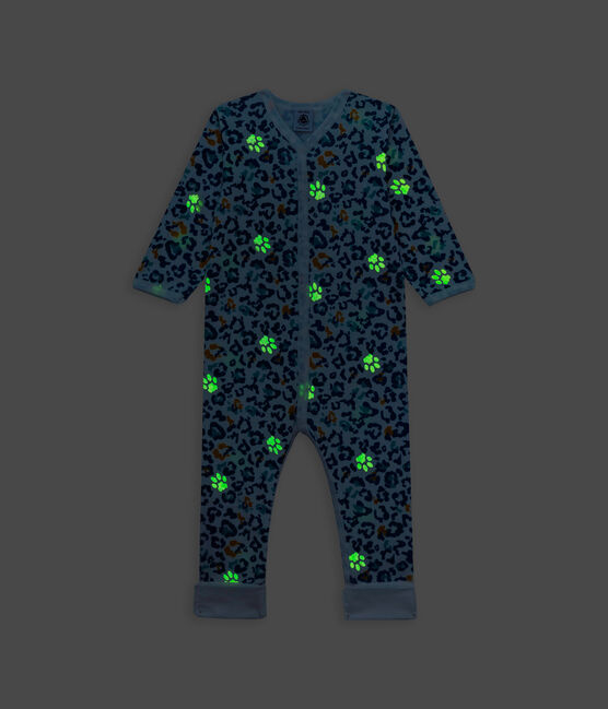 Babies' Panther Patterned Glow-In-The-Dark Cotton Sleepsuit with Detachable Feet MARSHMALLOW white/MULTICO white