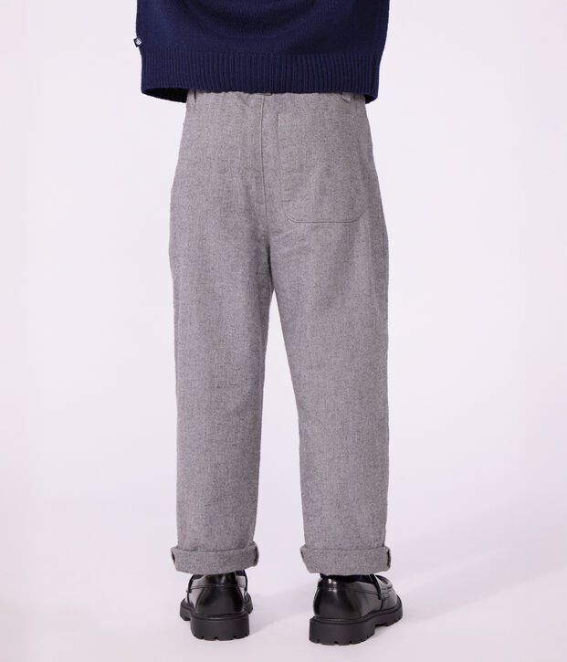 Children's pleated cotton flannel trousers grey