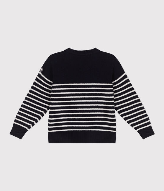 Children's stripy sailor jumper in wool and cotton SMOKING blue/MARSHMALLOW white
