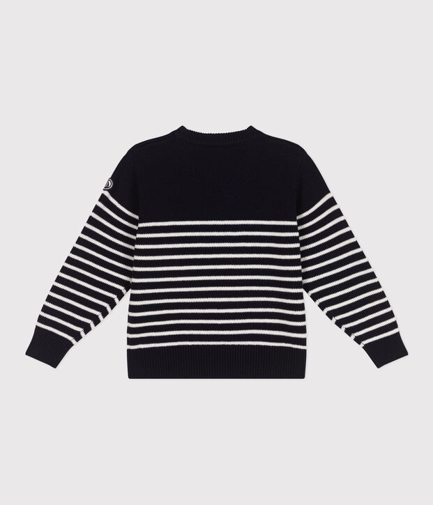 Children's stripy sailor jumper in wool and cotton blue/white