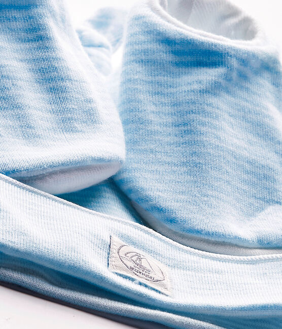 Newborn hat + booties set FRAICHEUR blue/ECUME white