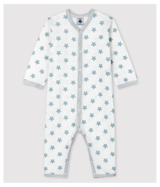Babies' Starry Grey Footless Cotton Sleepsuit ECUME white/MISTIGRI grey