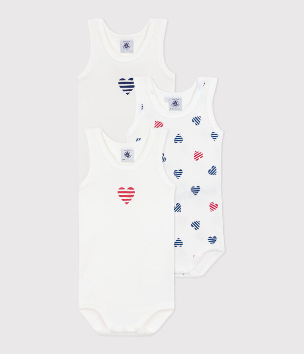 Babies' sleeveless stripy heart-pattern cotton bodysuits - 3-Pack multicolor