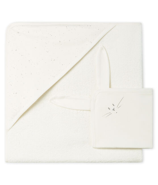 Babies' Square Bath Towel & Comforter in Terry and Tube Knit MARSHMALLOW white/MULTICO white