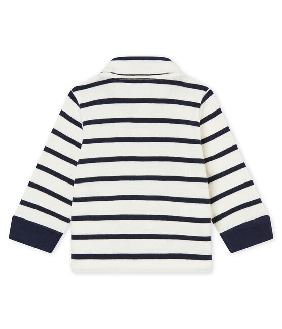 Baby boy's sailor striped polo shirt MARSHMALLOW white/SMOKING blue