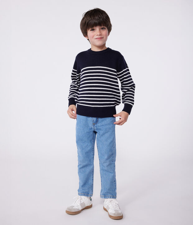 Children's stripy sailor jumper in wool and cotton blue/white