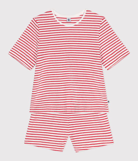 Women's stripy cotton short pyjamas MARSHMALLOW red/SPI