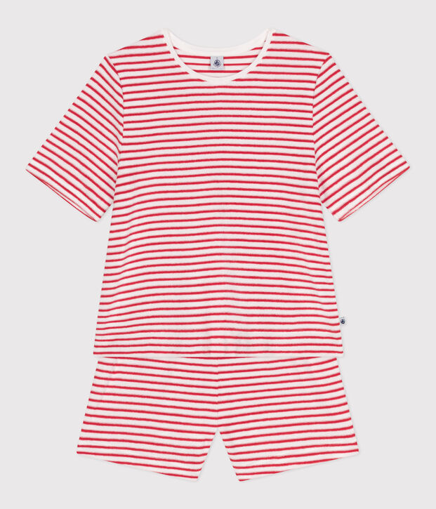 Women's stripy cotton short pyjamas red/red