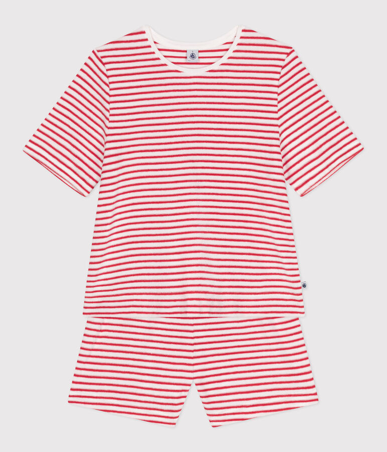 Women's stripy cotton short pyjamas white/red