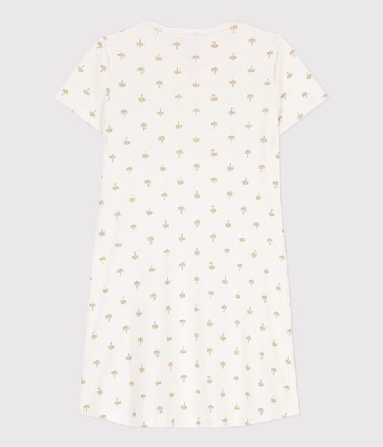 Girls' Palm Patterned Cotton Nightdress MARSHMALLOW white/MULTICO white