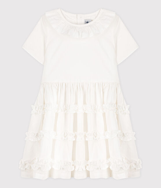 Girls' Short-Sleeved Poplin Dress ECUME 1 white