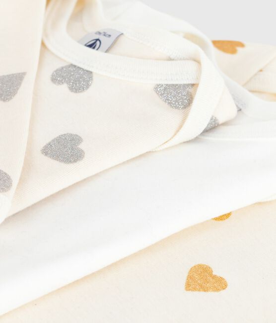Pack of babies' long-sleeved sequinned heart-print cotton bodies variante 1
