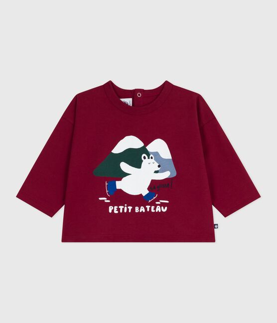 Babies' long-sleeved T-shirt with a cat design AMARANTE