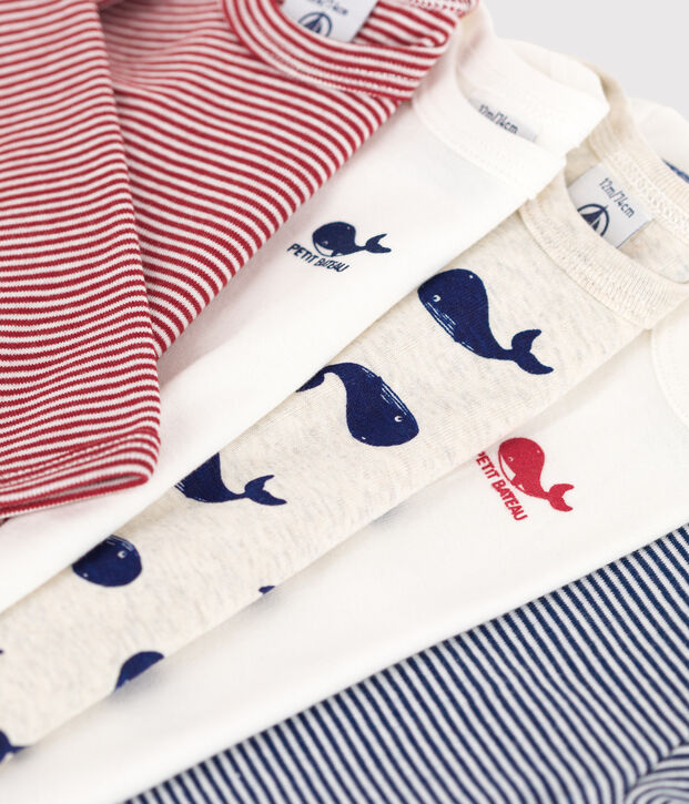 Babies' Long-Sleeved Cotton Whale Themed Bodysuits - 5-Pack multicolor