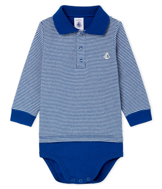 Baby Boys' Pinstriped Polo Shirt Bodysuit LIMOGES blue/MARSHMALLOW white