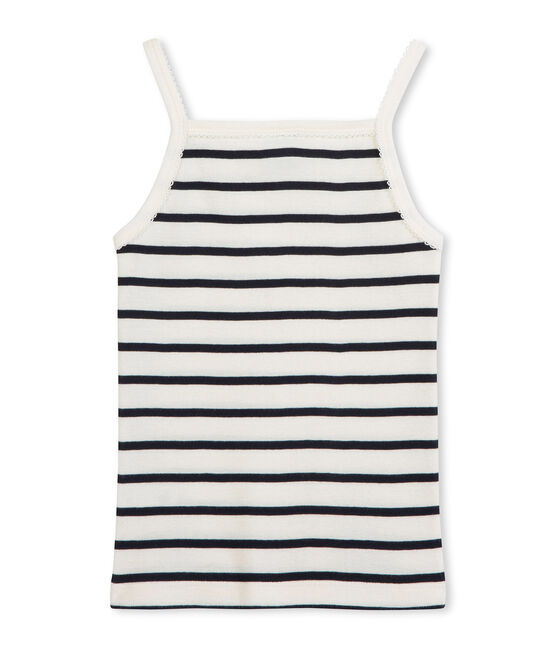 Girls' vest top COQUILLE beige/SMOKING blue